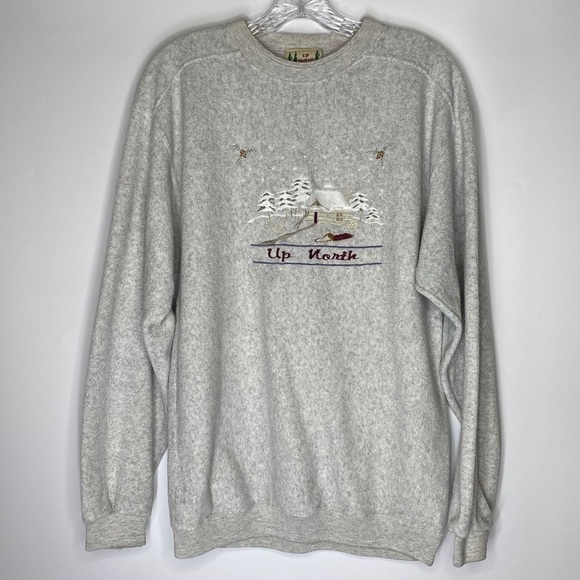 Vintage Up North Trading Company Grey Winter Cabin Crew Sweatshirt Medium - Picture 1 of 5